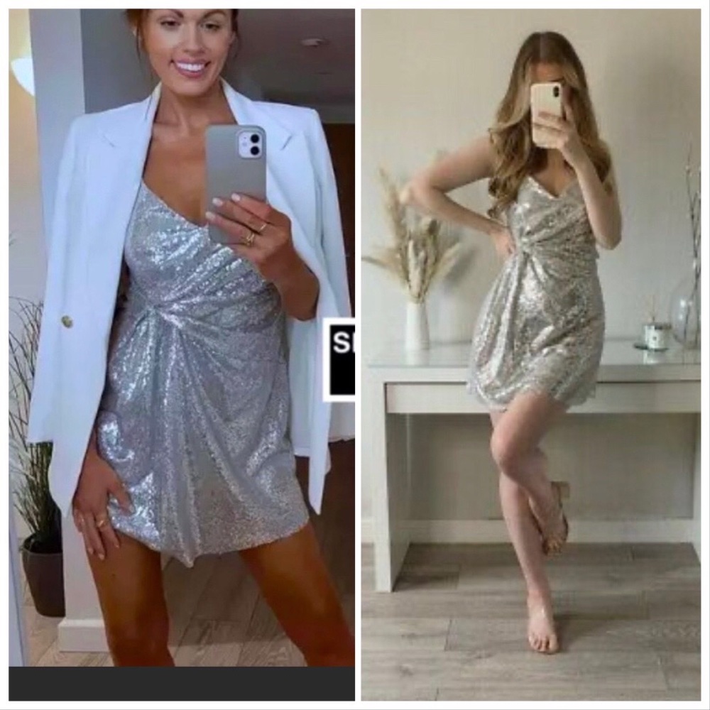 NWT ZARA SILVER KNOTTED SEQUIN DRESS